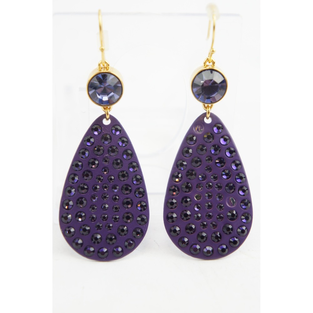 Coach Employee Sale Crystal Teardrop DangleEarrings Purple Pave Gold Tone Good